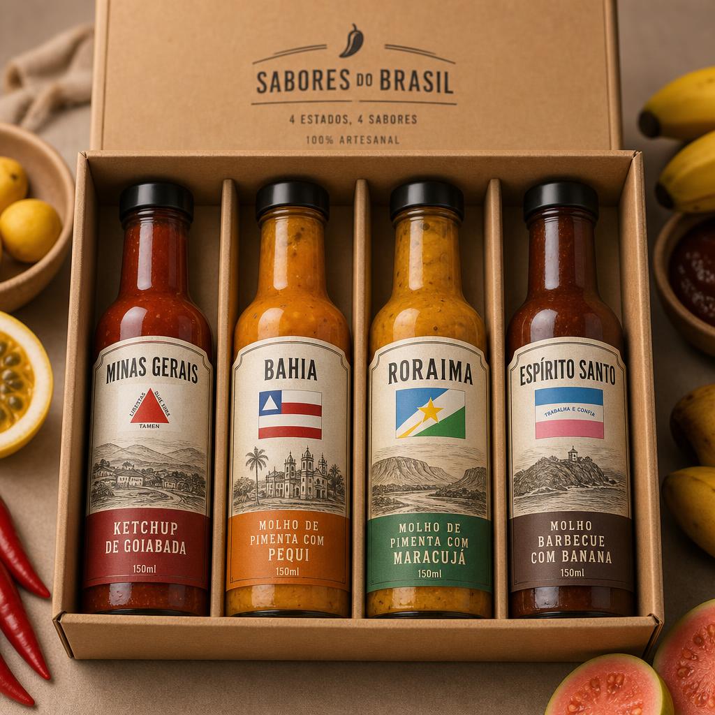 Kit presente Molhos Brasil com quatro molhos artesanais